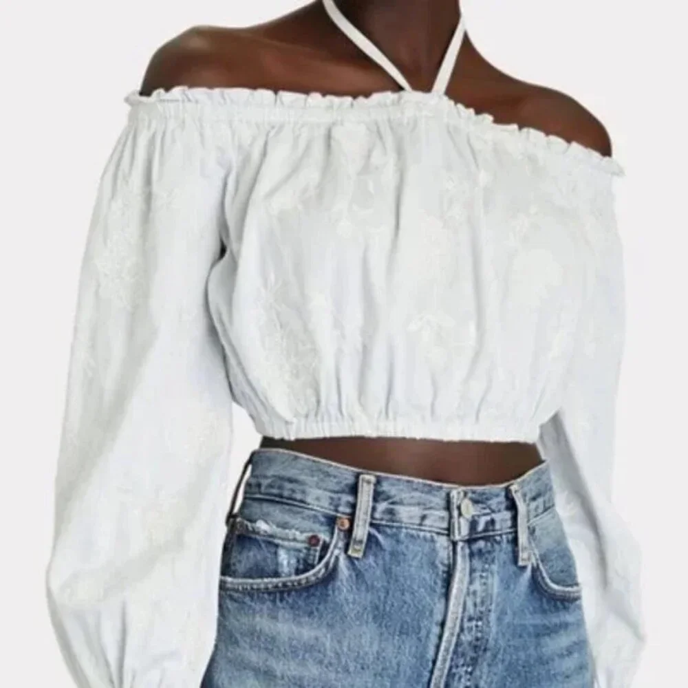 Intermix Robin Cold Shoulder Embroidered Crop Top NWT - Picture 2 of 4